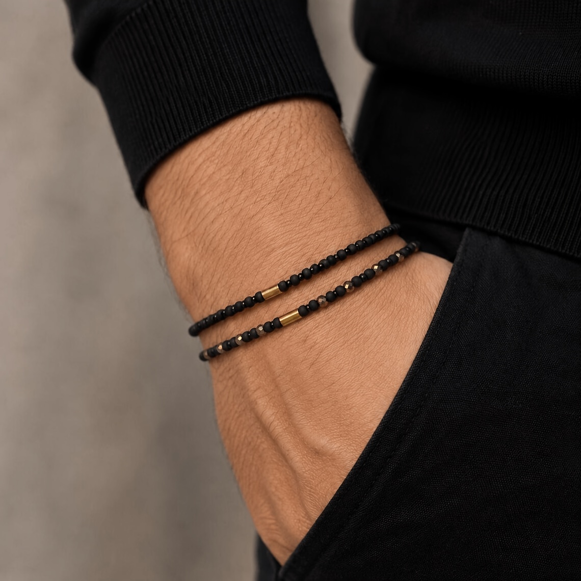 2pc Men's Imitation Frosted Stone Beaded Bracelets